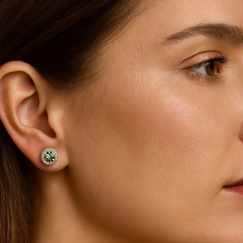 Moissanite 2CTW over 925 Sterling silver studs earrings - Picture 3 of 5